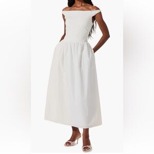 Off the Shoulder Poplin Midi Dress